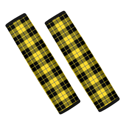 Yellow Black And Blue Tartan Print Car Seat Belt Covers