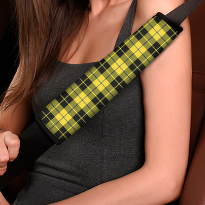 Yellow Black And Blue Tartan Print Car Seat Belt Covers