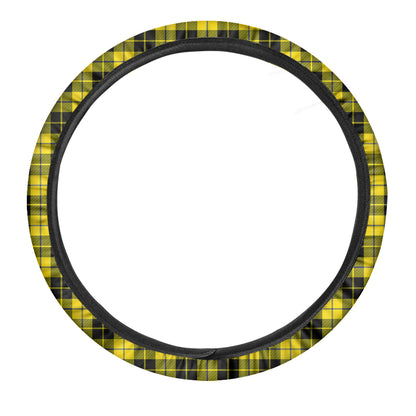 Yellow Black And Blue Tartan Print Car Steering Wheel Cover
