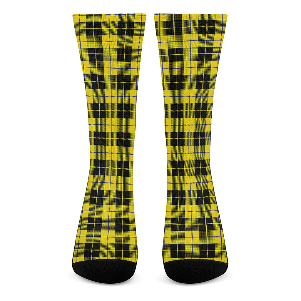 Yellow Black And Blue Tartan Print Crew Socks