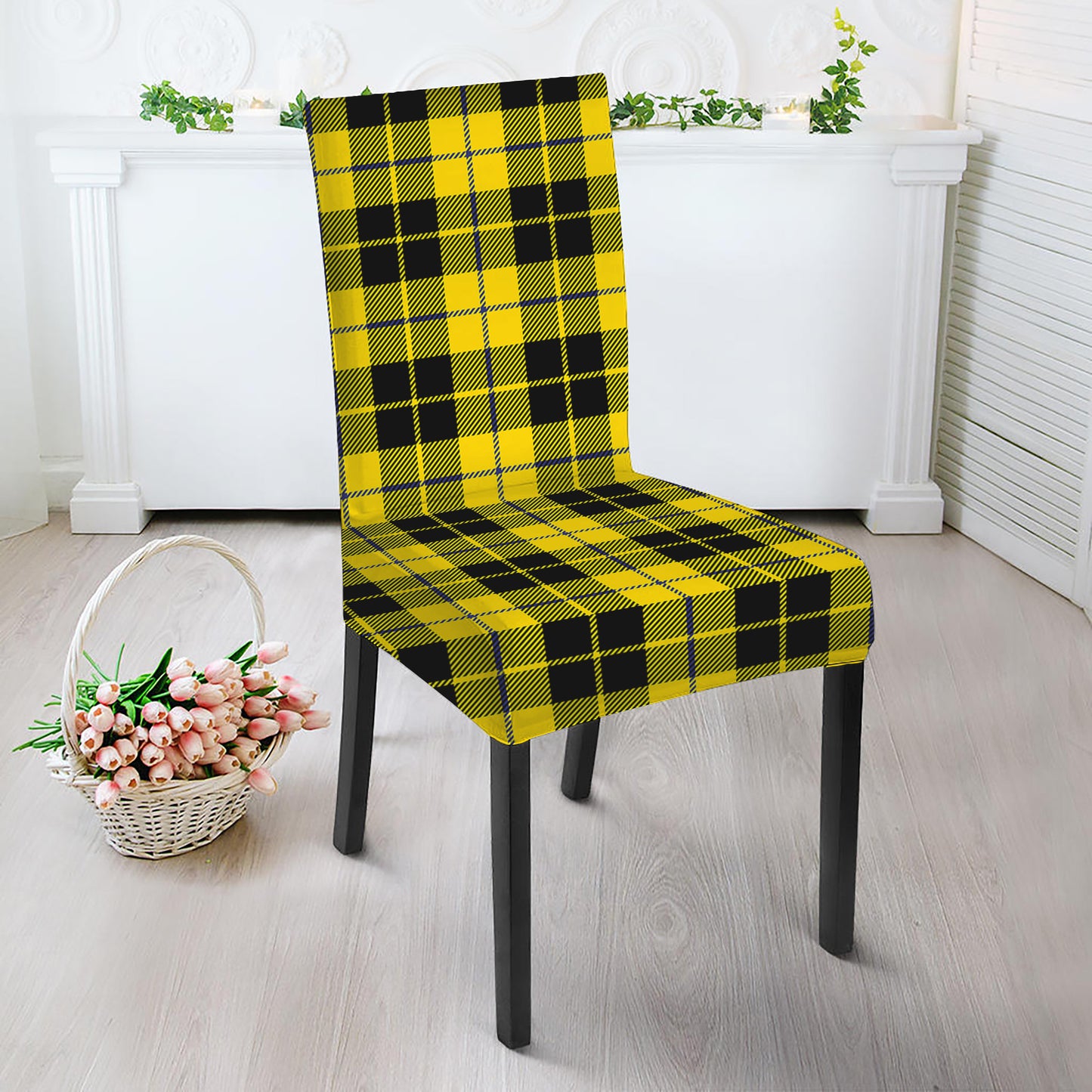 Yellow Black And Blue Tartan Print Dining Chair Slipcover