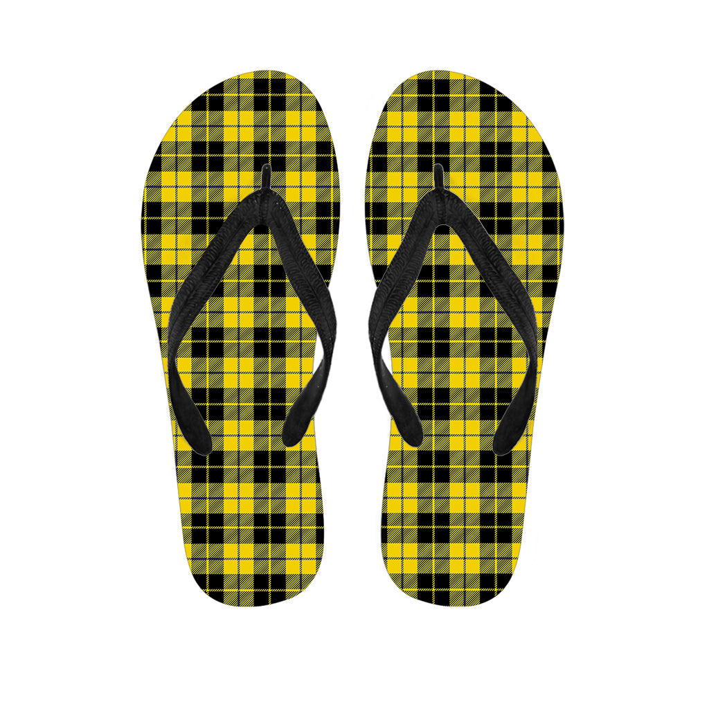 Yellow Black And Blue Tartan Print Flip Flops