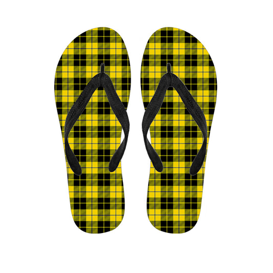 Yellow Black And Blue Tartan Print Flip Flops