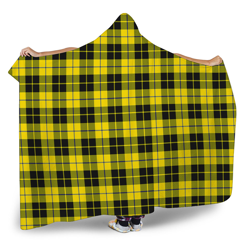 Yellow Black And Blue Tartan Print Hooded Blanket