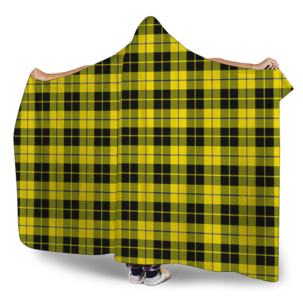 Yellow Black And Blue Tartan Print Hooded Blanket