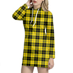 Yellow Black And Blue Tartan Print Hoodie Dress