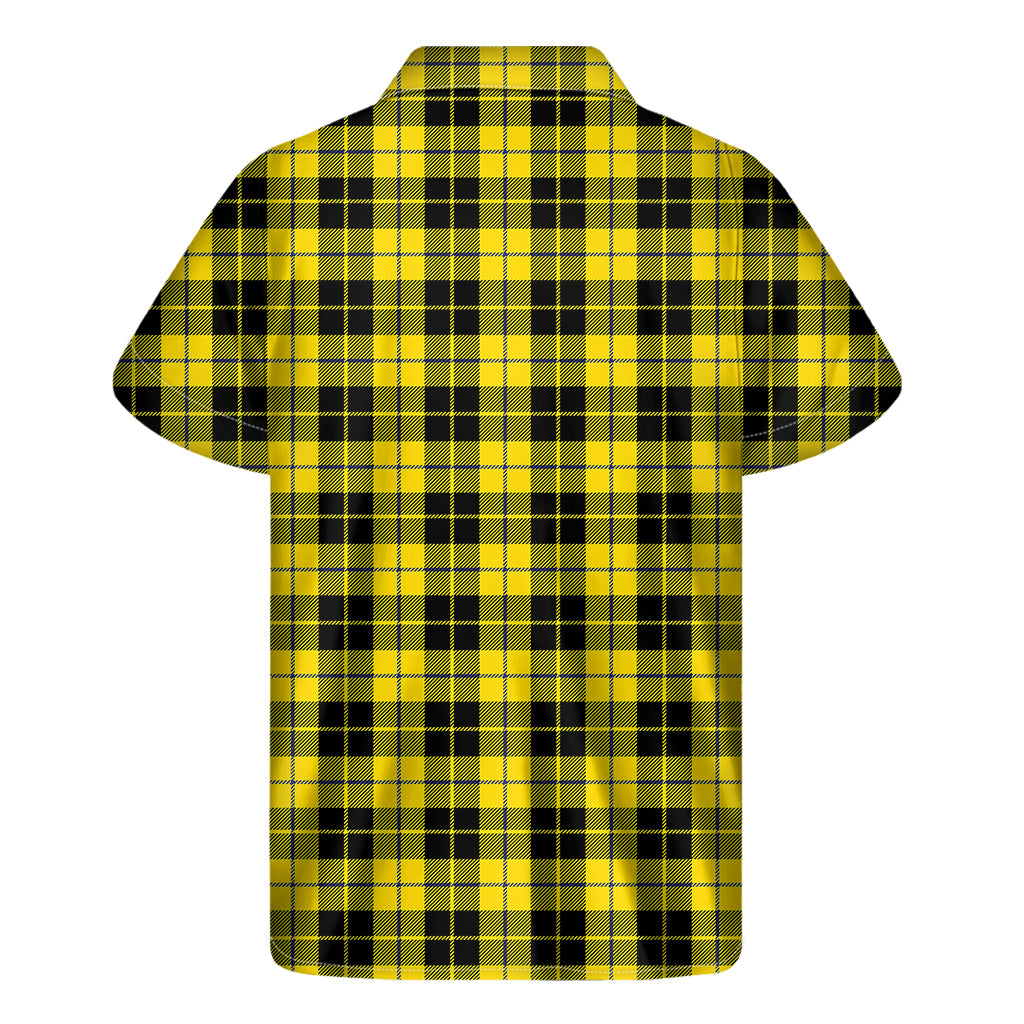 Yellow Black And Blue Tartan Print Men's Short Sleeve Shirt