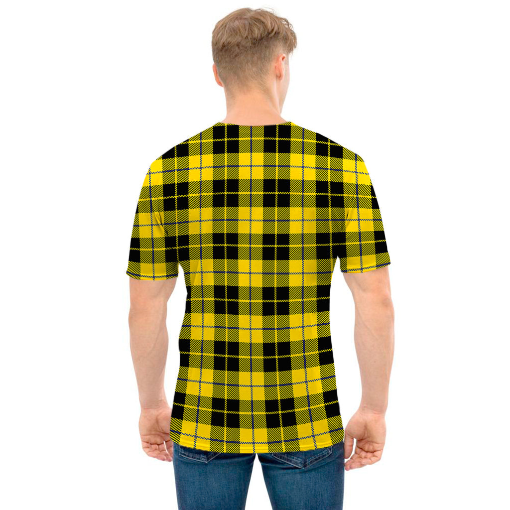 Yellow Black And Blue Tartan Print Men's T-Shirt