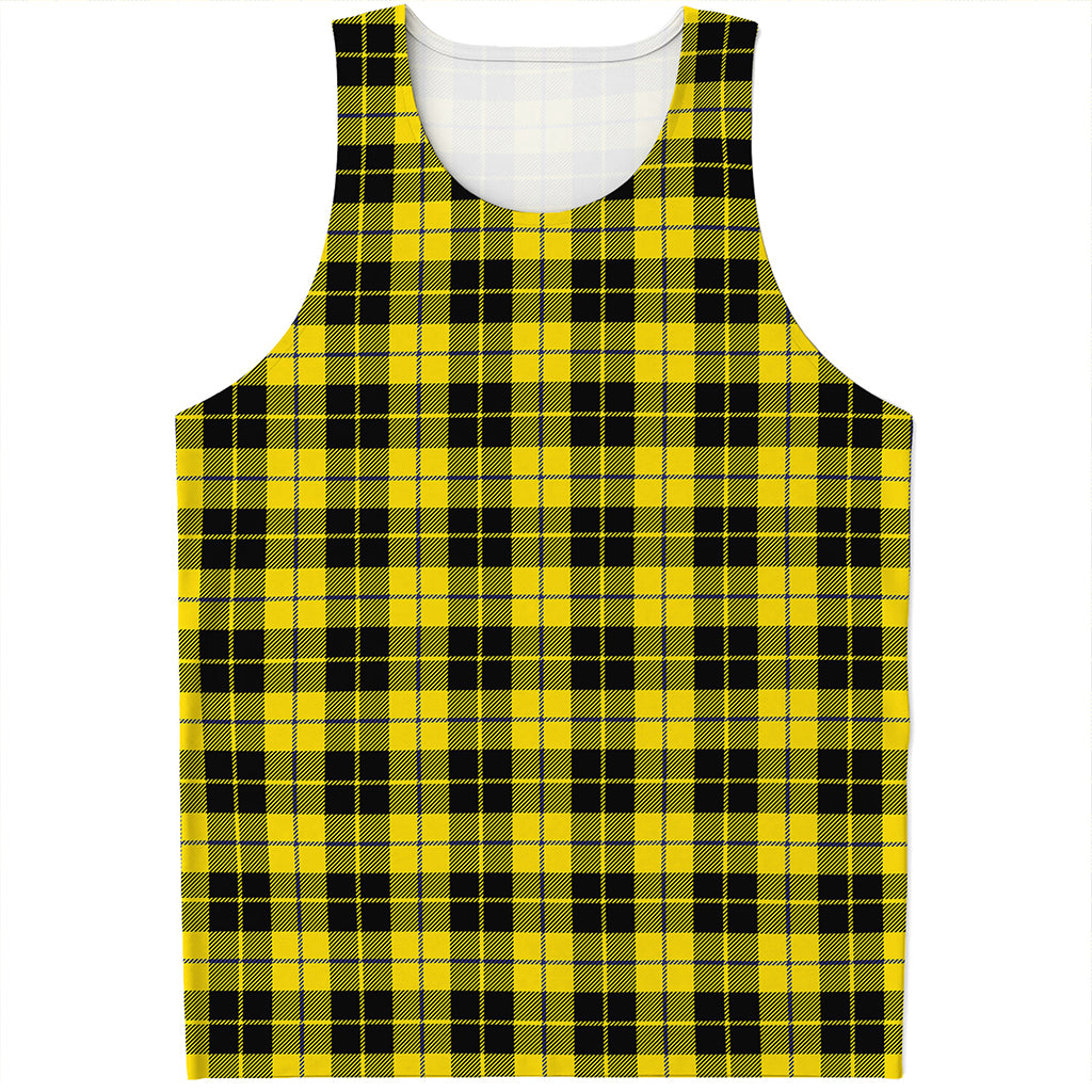 Yellow Black And Blue Tartan Print Men's Tank Top