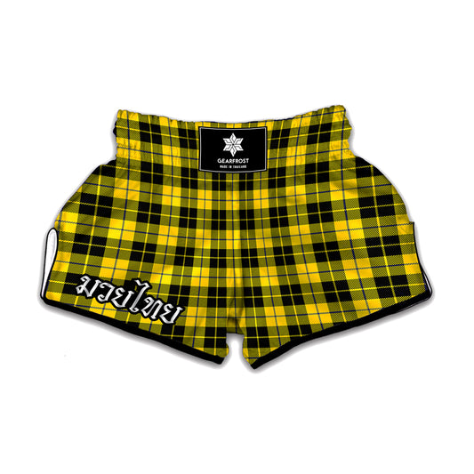 Yellow Black And Blue Tartan Print Muay Thai Boxing Shorts
