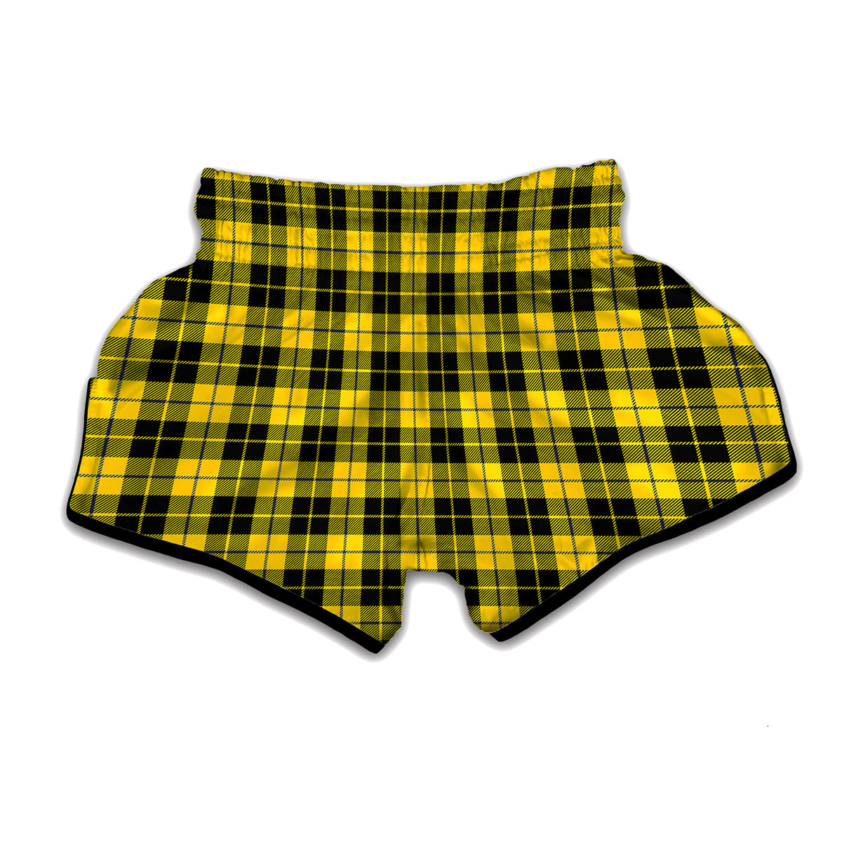 Yellow Black And Blue Tartan Print Muay Thai Boxing Shorts