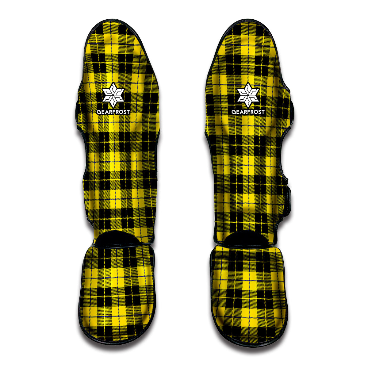 Yellow Black And Blue Tartan Print Muay Thai Shin Guard