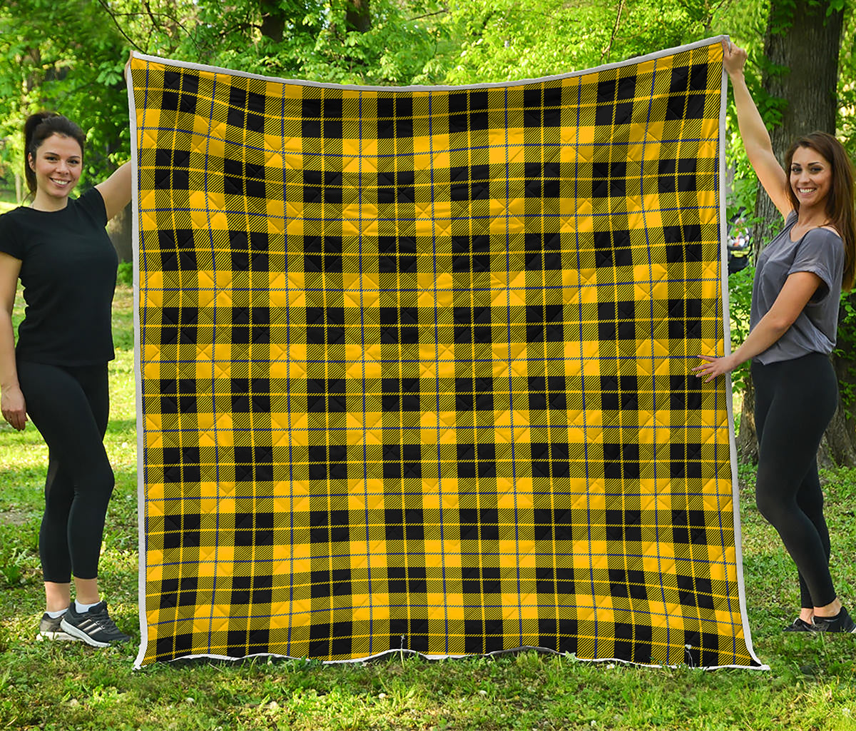 Yellow Black And Blue Tartan Print Quilt