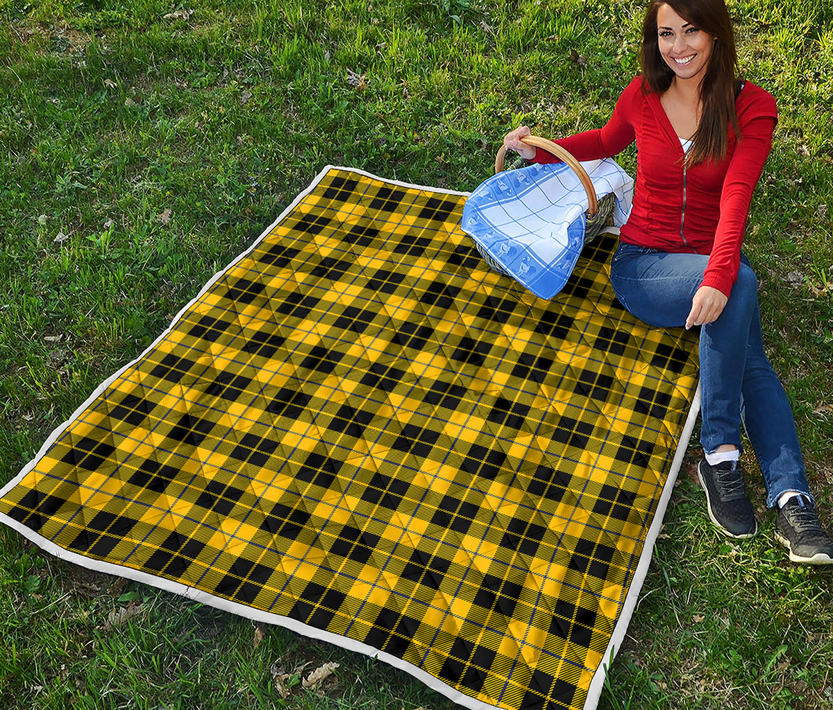Yellow Black And Blue Tartan Print Quilt
