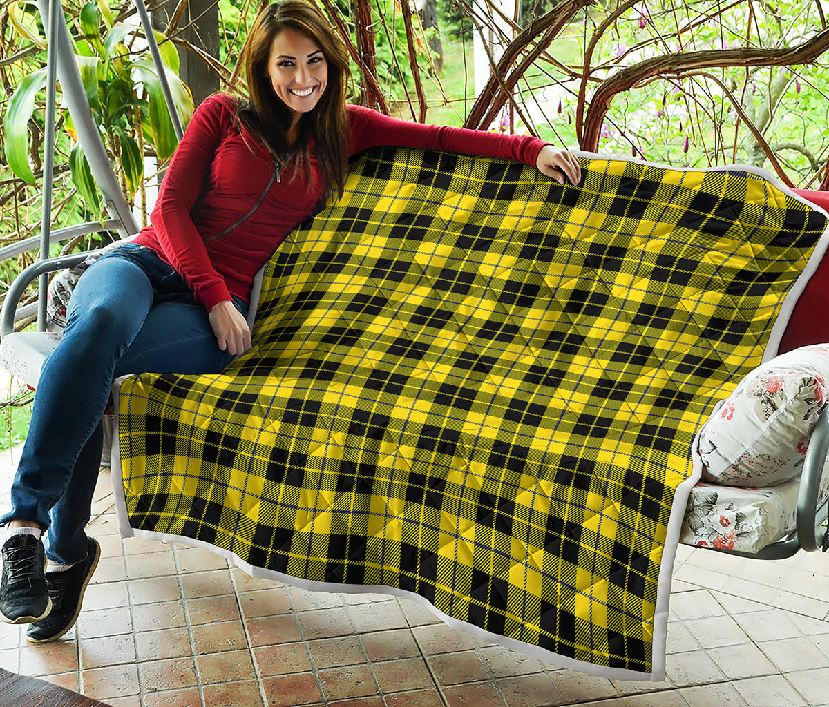 Yellow Black And Blue Tartan Print Quilt