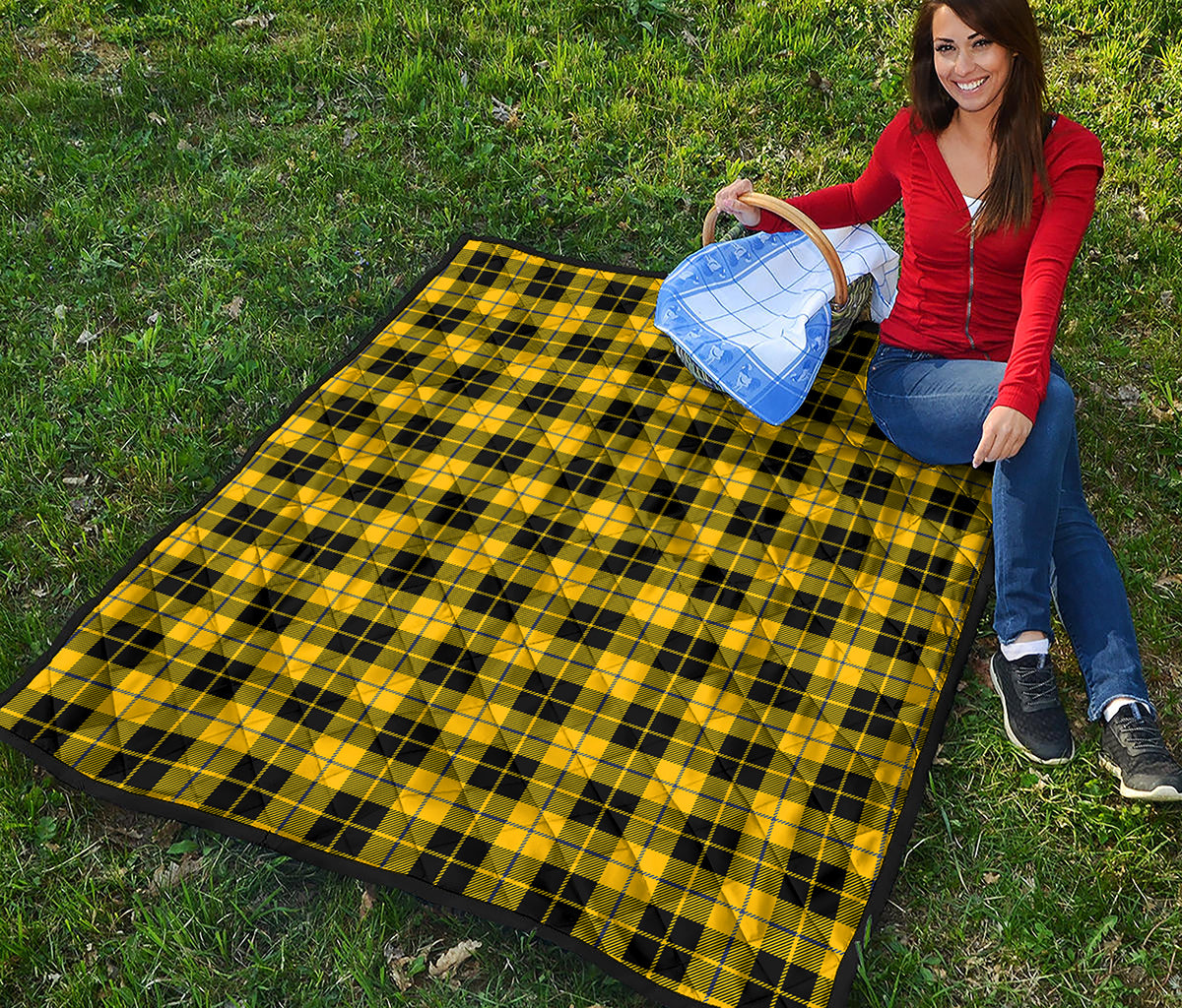 Yellow Black And Blue Tartan Print Quilt
