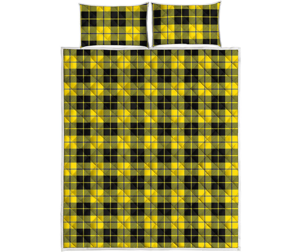 Yellow Black And Blue Tartan Print Quilt Bed Set