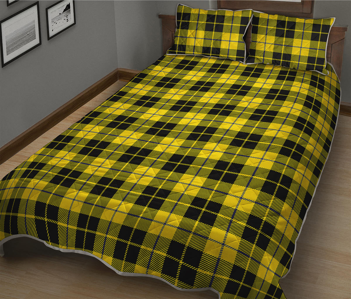 Yellow Black And Blue Tartan Print Quilt Bed Set