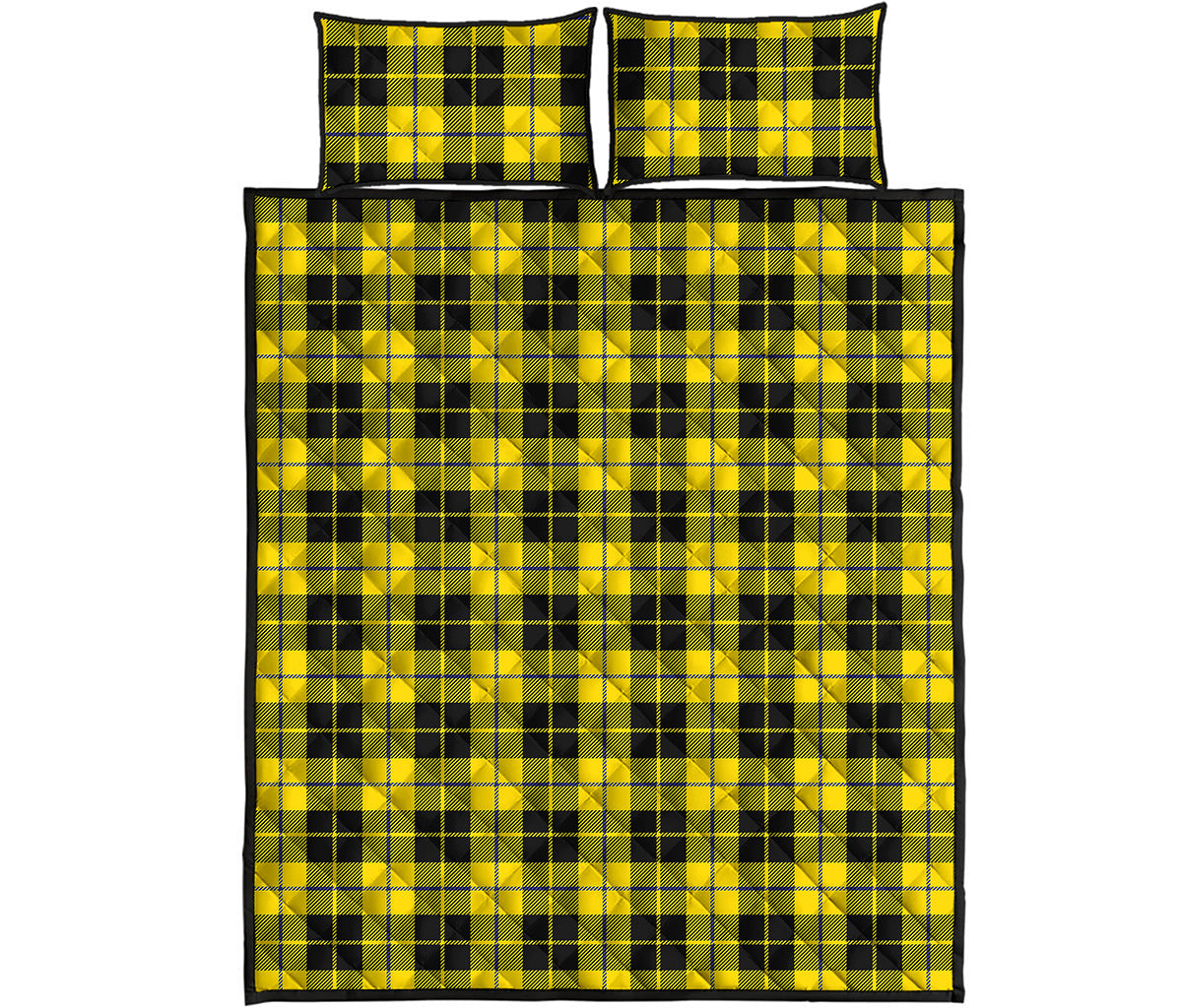 Yellow Black And Blue Tartan Print Quilt Bed Set