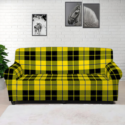 Yellow Black And Blue Tartan Print Sofa Cover