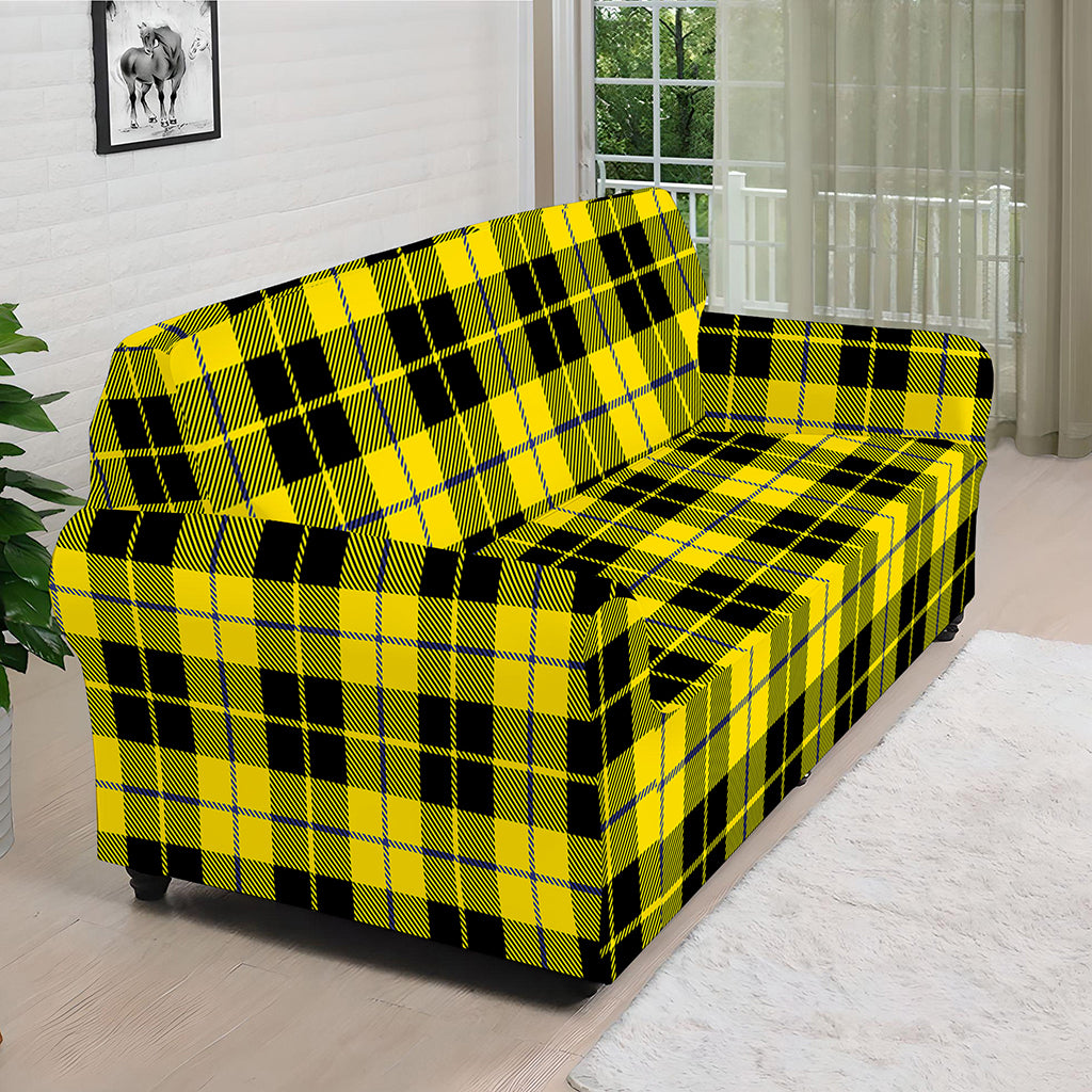 Yellow Black And Blue Tartan Print Sofa Cover