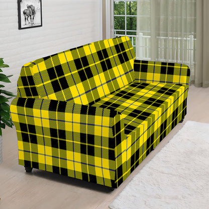 Yellow Black And Blue Tartan Print Sofa Cover