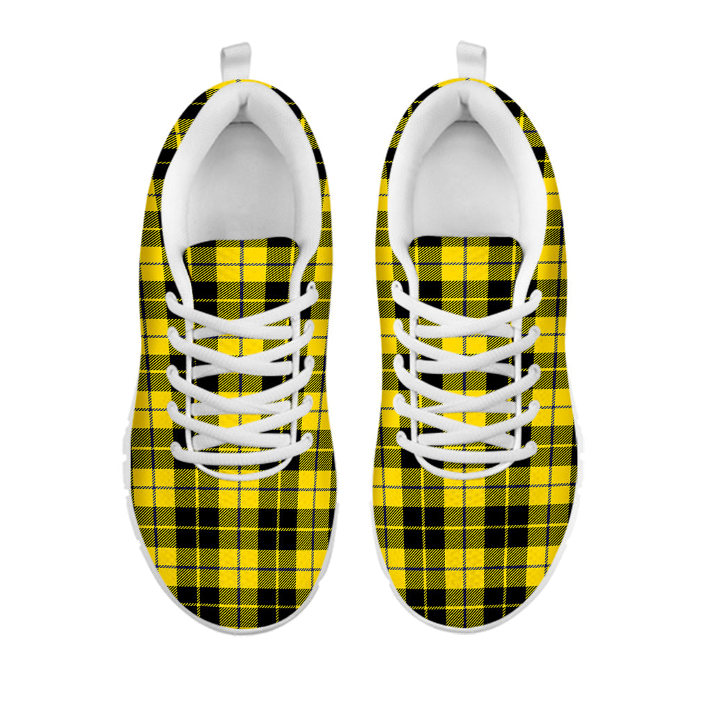 Yellow Black And Blue Tartan Print White Sneakers