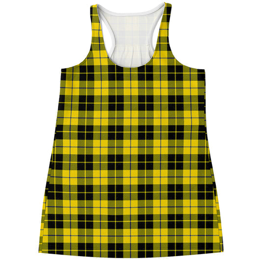 Yellow Black And Blue Tartan Print Women's Racerback Tank Top