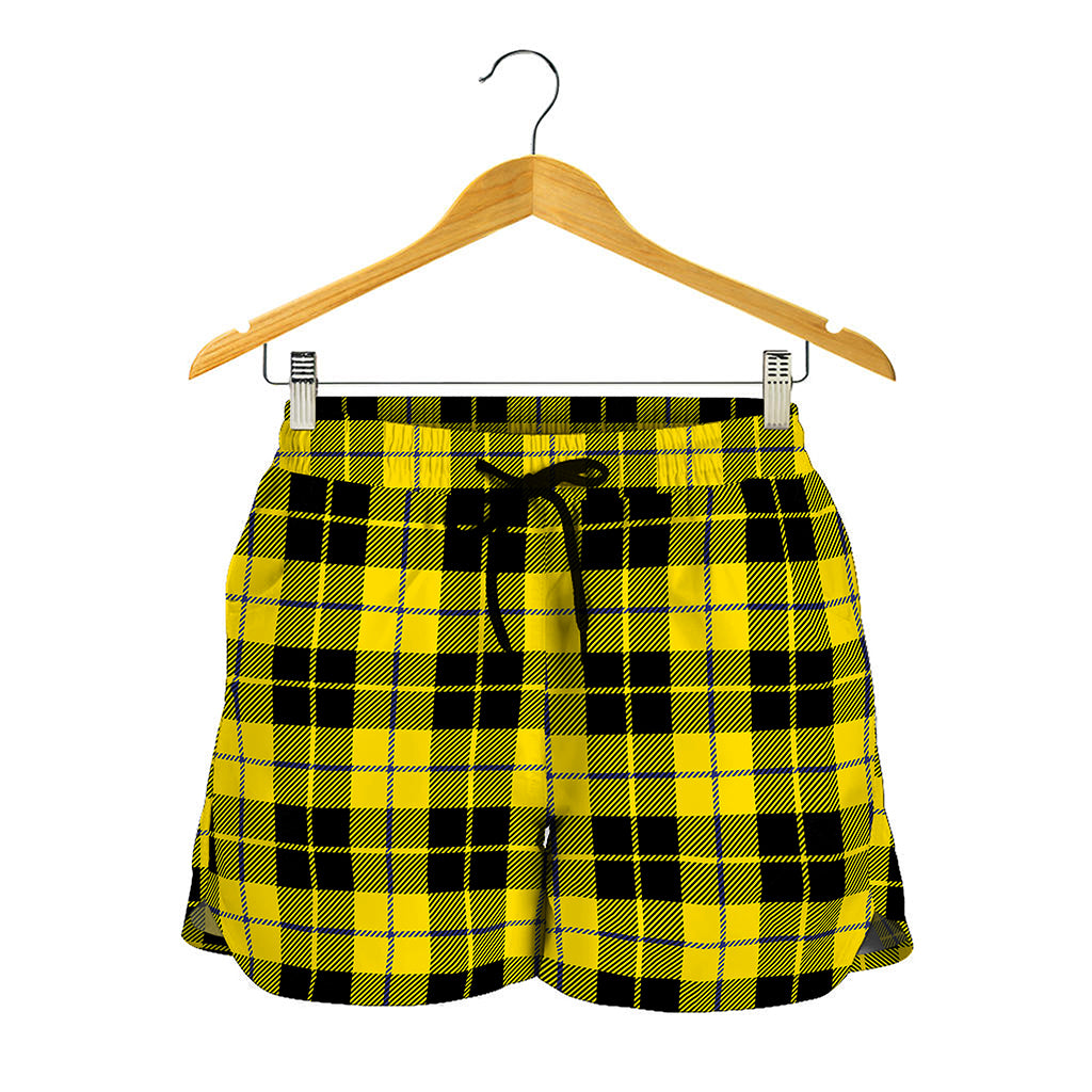 Yellow Black And Blue Tartan Print Women's Shorts