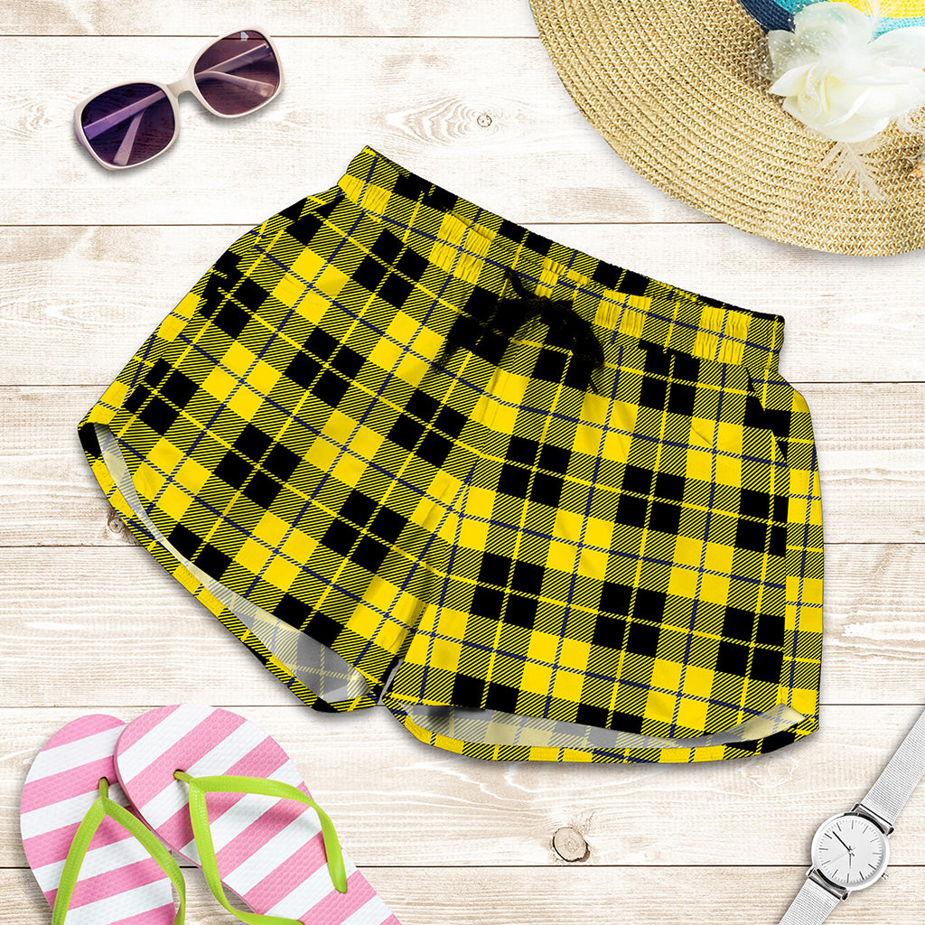 Yellow Black And Blue Tartan Print Women's Shorts