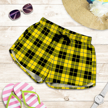 Yellow Black And Blue Tartan Print Women's Shorts