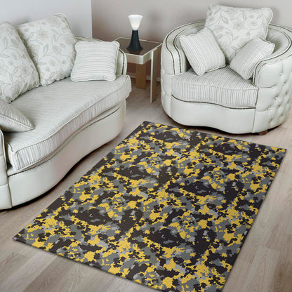 Yellow Black And Grey Digital Camo Print Area Rug