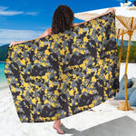 Yellow Black And Grey Digital Camo Print Beach Sarong Wrap