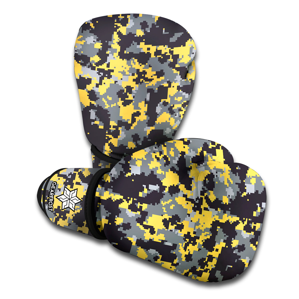 Yellow Black And Grey Digital Camo Print Boxing Gloves