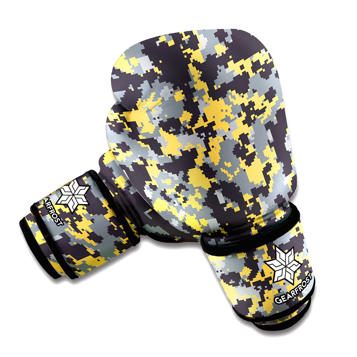 Yellow Black And Grey Digital Camo Print Boxing Gloves