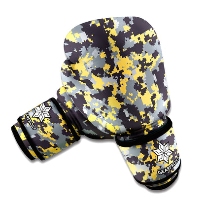Yellow Black And Grey Digital Camo Print Boxing Gloves