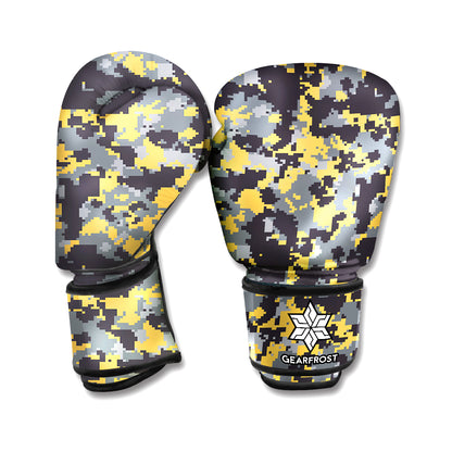 Yellow Black And Grey Digital Camo Print Boxing Gloves