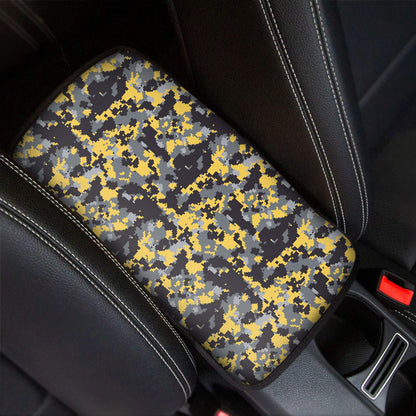 Yellow Black And Grey Digital Camo Print Car Center Console Cover