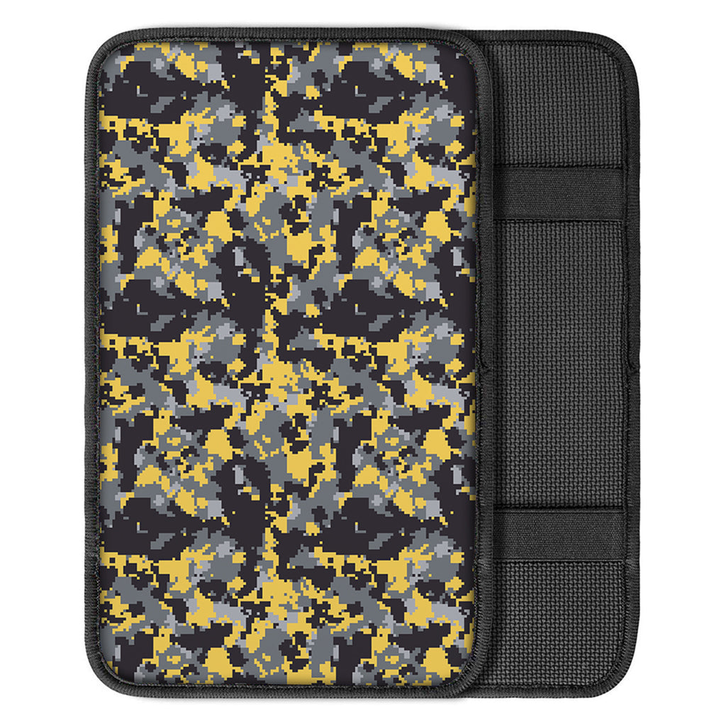 Yellow Black And Grey Digital Camo Print Car Center Console Cover