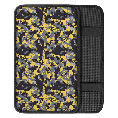Yellow Black And Grey Digital Camo Print Car Center Console Cover
