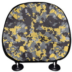 Yellow Black And Grey Digital Camo Print Car Headrest Covers
