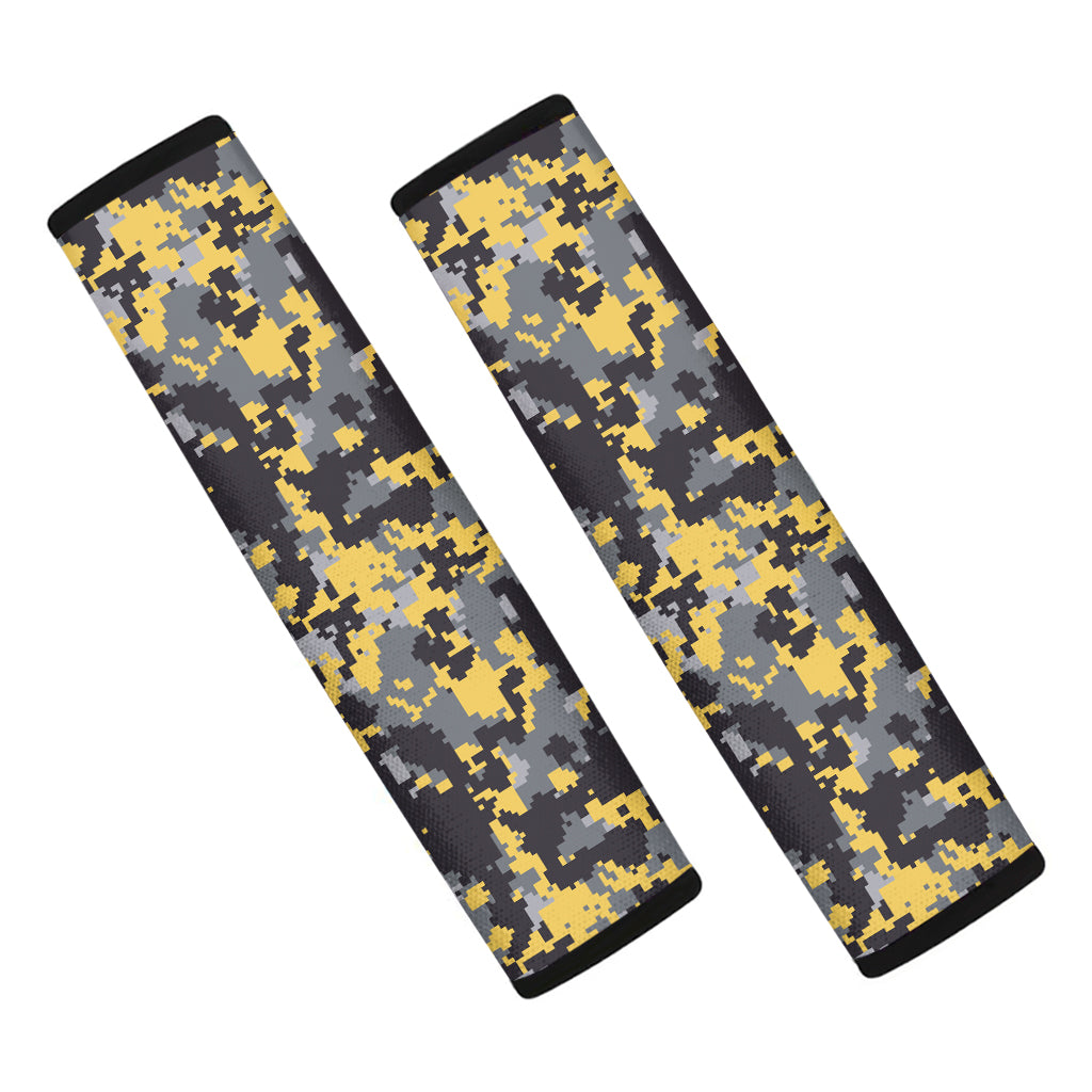 Yellow Black And Grey Digital Camo Print Car Seat Belt Covers