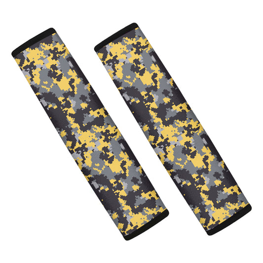 Yellow Black And Grey Digital Camo Print Car Seat Belt Covers