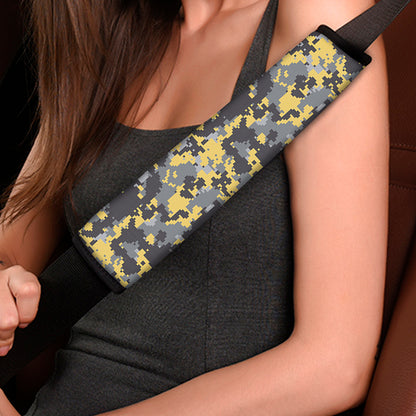 Yellow Black And Grey Digital Camo Print Car Seat Belt Covers