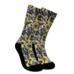 Yellow Black And Grey Digital Camo Print Crew Socks
