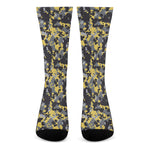 Yellow Black And Grey Digital Camo Print Crew Socks