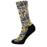 Yellow Black And Grey Digital Camo Print Crew Socks