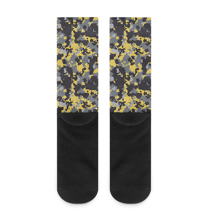 Yellow Black And Grey Digital Camo Print Crew Socks
