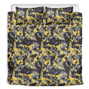 Yellow Black And Grey Digital Camo Print Duvet Cover Bedding Set