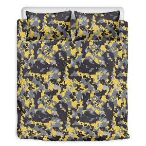 Yellow Black And Grey Digital Camo Print Duvet Cover Bedding Set